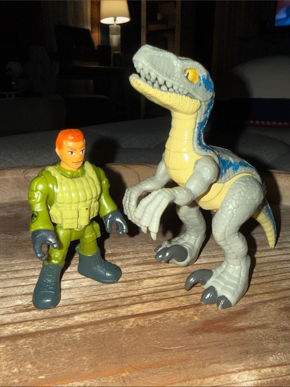 Fisher-Price Imaginext Blue & Gray Raptor with Green Soldier Figure